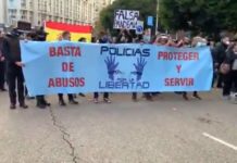 Mehrere hundert Personen der Polizisten für Freiheit demonstrierten heute in Madrid gegen die Anti-Covid-Maßnahmen
