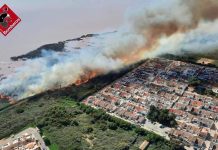 Feuer in den Salz Salinen vor Torrevieja (Alicante)