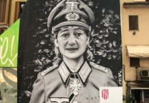 Balearen Präsidentin Armengol als Nazi verkleidet auf Postern und Leinwänden auf Mallorca