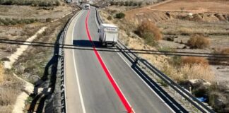 Was bedeutet die große rote Linie auf der Straße des Todes in Málaga