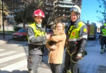 Valencianische Feuerwehrleute finden Coco die Katze die den Brand im Hochhaus überlebt hat nach acht Tagen