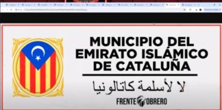 Plakate mit der Aufschrift Islamisches Emirat Katalonien sind Teil einer Kampagne gegen Muslime