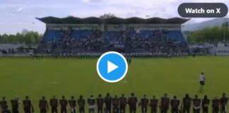 Die Franco-Hymne schleicht sich in die Präsentation der Barcelona Dragons des American Football in der Schweiz ein