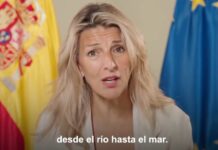 Spaniens Vizepräsidentin feiert die Anerkennung Palästinas mit dem Slogan Palästina wird vom Fluss bis zum Meer frei sein