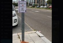 Ziegelsteine in der Hand um die Straße zu überqueren die kuriose Initiative der Einwohner von Valdebebas