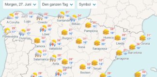 Die Halbinsel wird am Donnerstag weiterhin unter dem Einfluss einer DANA stehen die reichlich Bewölkung und Regenfälle hinterlassen wird