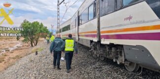 Fünf verletzte als ein Zug in Albacete entgleist nachdem er mit einem Baum kollidiert ist der aufgrund schwerer Stürme auf die Gleise gefallen ist