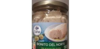 Lebensmittelwarnung Glassplitter in einer Dose von weißem Thunfisch in Olivenöl von Carrefour
