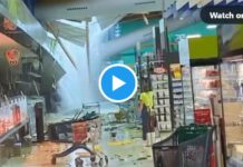 Das Dach eines Mercadona Supermarktes in Ontinyent (Valencia) stürzt durch starke Regenfälle ein und zwingt 300 Menschen zur Evakuierung