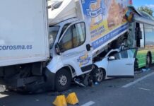 Zehn Verletzte bei Mehrfachunfall zwischen einem Bus, zwei Kastenwagen und einem Pkw in Brunete