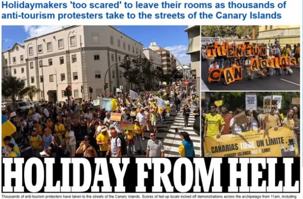 “Urlaub in der Hölle”? Britische Touristen fürchten sich, ihre Hotels auf den Kanaren zu verlassen, aufgrund der anhaltenden Proteste