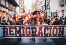 Im Inneren der faschistischen spanischen Falange Demonstration in Madrid