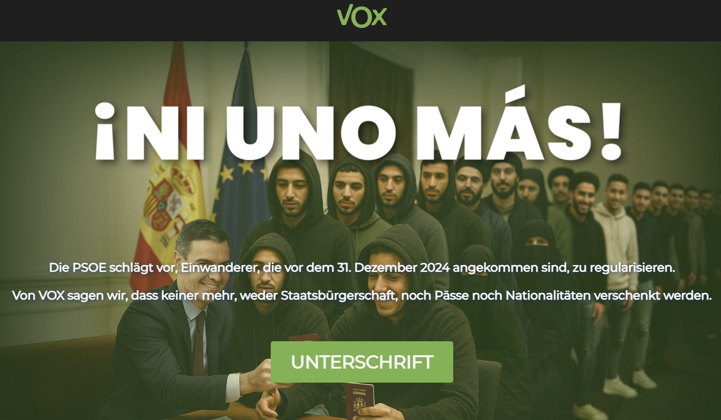 Nicht noch einer: VOX startet die Kampagne gegen die massenhafte Legalisierung illegaler Einwanderer