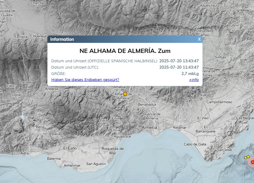 Almería bebt erneut: Erdbeben der Stärke 2,7 in Alhama registriert
